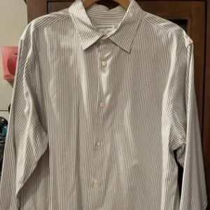 Banana Republic Non-Iron, Slim Fit, Dress Shirt // Grey/White Stripe